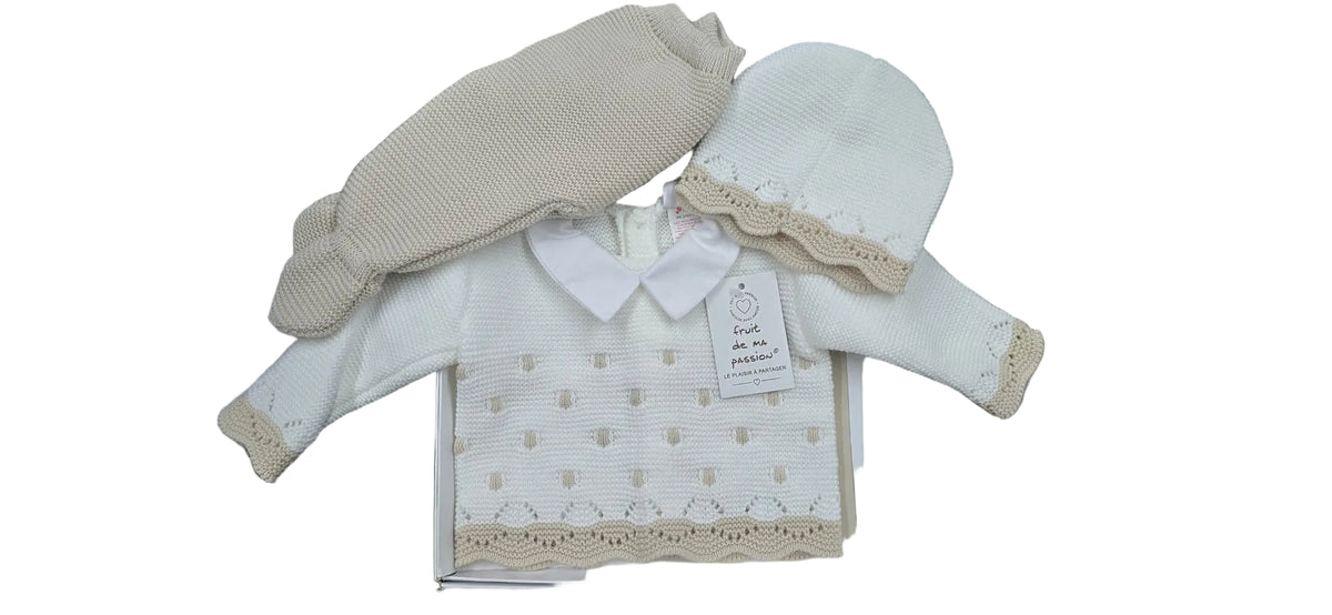 Fruit de ma Passion - Completo 3 pezzi Invernale REF.1868 - Maglia + Pantalone + Cappellino 100% Acrilico