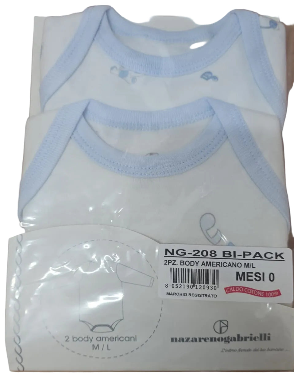 Nazareno Gabrielli Body Americani Bipack 2 pz Manica lunca 0 mesi - Caldo Cotone - NG208