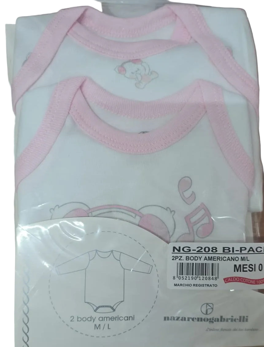 Nazareno Gabrielli Body Americani Bipack 2 pz Manica lunca 0 mesi - Caldo Cotone - NG208