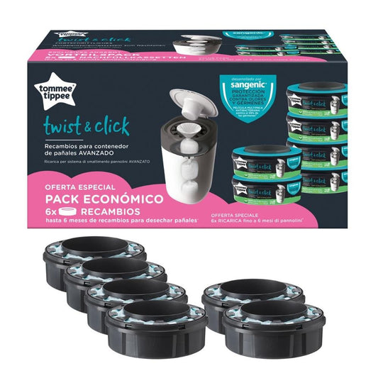 Tommee Tippee - Twist&Click - Set da 6 ricariche per Mangiapannolini Sangenic