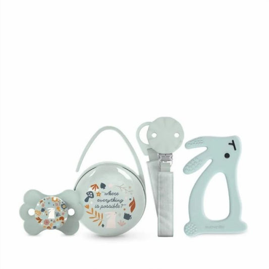 Suavinex Set Regalo - Succhietto 0-6m - Clip in tessuto - Portasucchietto Duo - Massaggiagengive