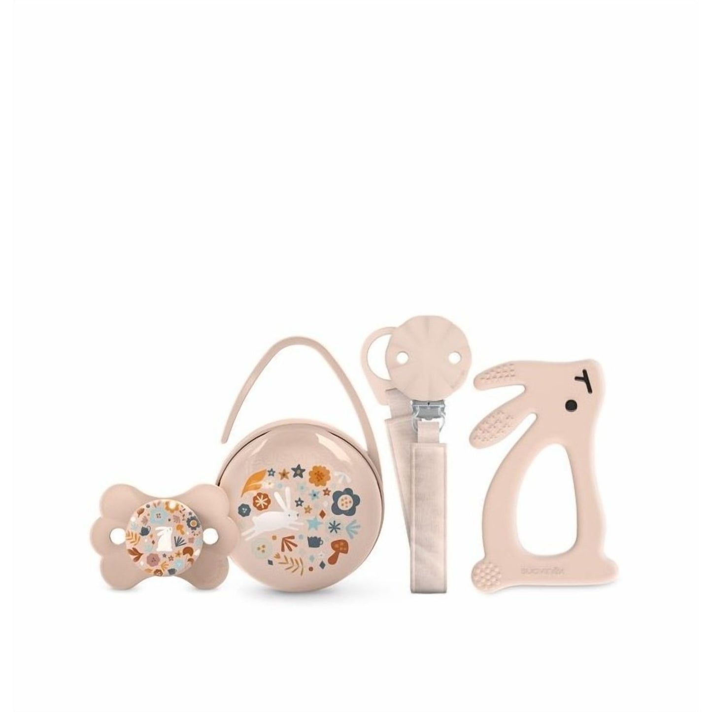 Suavinex Set Regalo - Succhietto 0-6m - Clip in tessuto - Portasucchietto Duo - Massaggiagengive