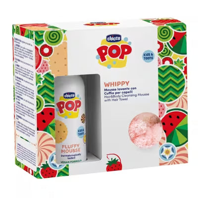Chicco Set Pop con Schiuma Detergente Bagno Profumo Vaniglia 200ml + Cuffia in Regalo