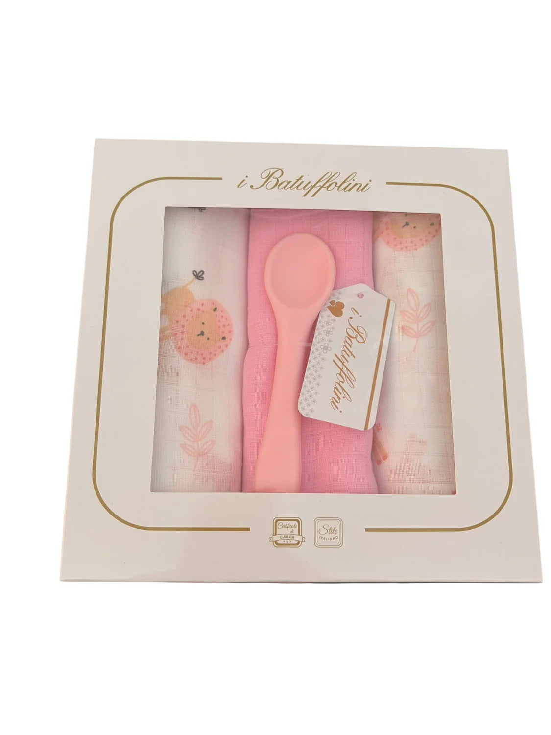 I Batuffolini Set 3 Quadrati di Garza + Cucchiaino in Silicone - B552