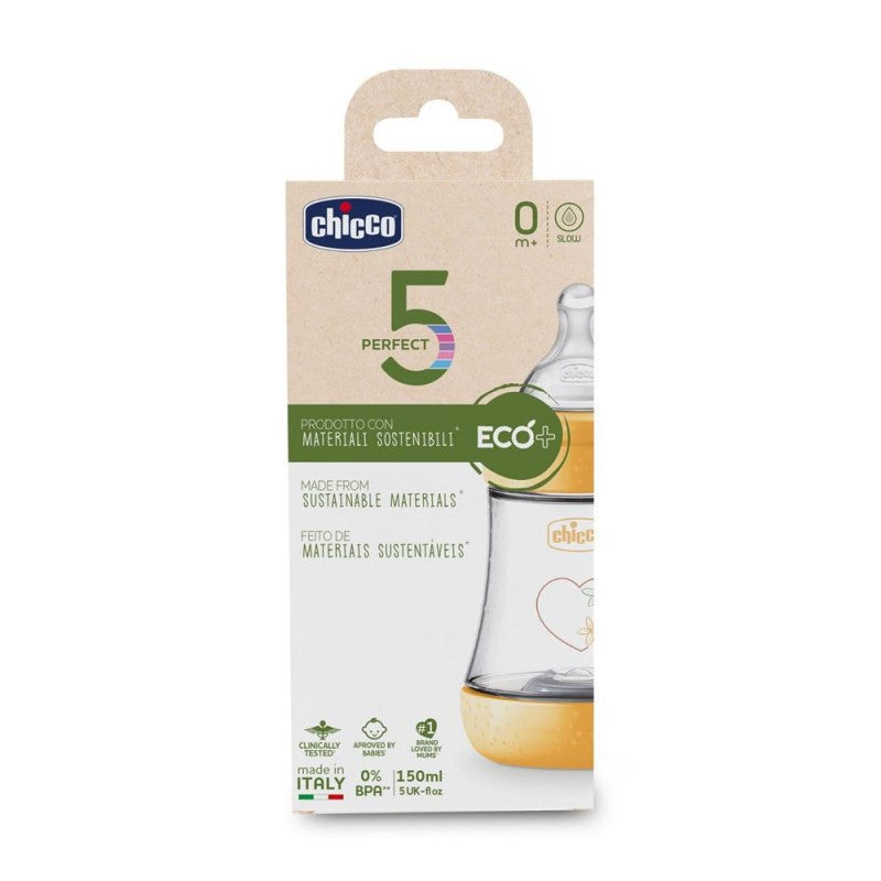 Chicco Biberon Perfect 5 Eco Polipropilene da 150ml Flusso Lento con tettarella in Silicone
