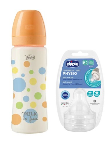 Chicco Biberon Perfect Easy 330ml + Tettarella Physio 6m+ Flusso Pappa