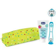Chicco Set Primi Dentini - Spazzolinoz dentifricio e Custodia - 3/6 anni