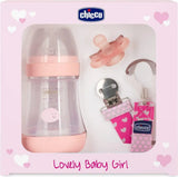Chicco Lovely Baby Girl - Set Regalo biberon + Succhietto + Portasucchietto