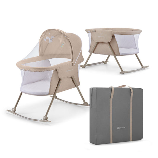 Kinderkraft LOVI Lettino da Campeggio, Culla a Dondolo, Cappottina, Materasso, Pieghevole, per Neonati, 0-9 Kg