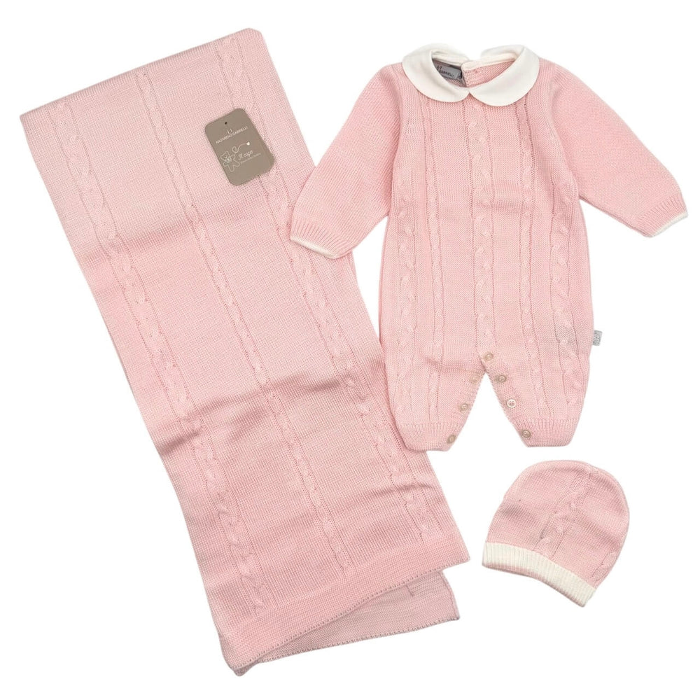 Nazareno Gabrielli Set 3pz Neonato Smacchinato - Tutina 1/3 mesi +Coperta+Cappello NG3488