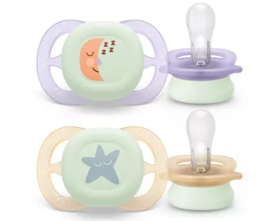 Avent Philips - 2 Succhietti Ultra start Night time - 0-2 mesi - Tettarelle Ortodontiche