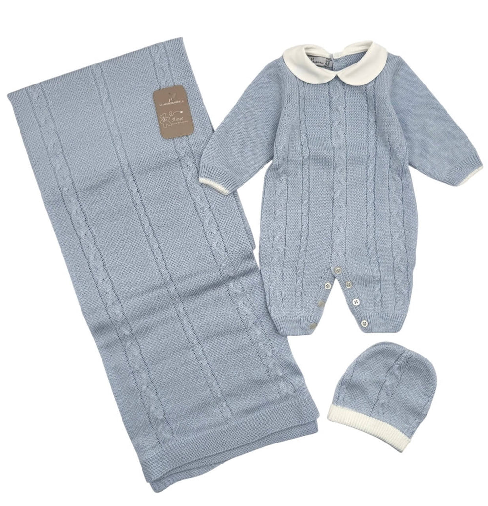 Nazareno Gabrielli Set 3pz Neonato Smacchinato - Tutina 1/3 mesi +Coperta+Cappello NG3488