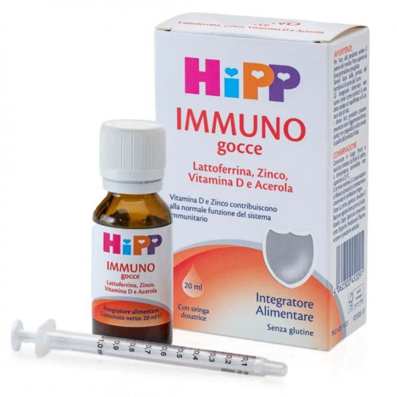 Hipp Immuno Gocce - Integratore Alimentare con Vitamina D, Lattoferrina, Zinco e Acerola - 20 ml con siringa dosatrice