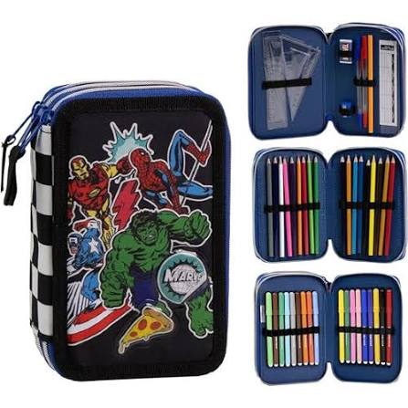 Astuccio 3 zip completo colori scuola bambino Giotto triplo + 18 Pennarelli TU - Vari Personaggi