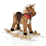 Moni Toys Cavallo a Dondolo a Peluche con ruote, melodie e verso