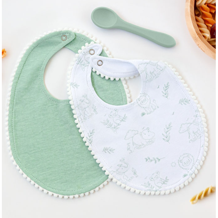 Kiokids Set 2 Bavaglini e 1 Cucchiaio in Silicone 100%