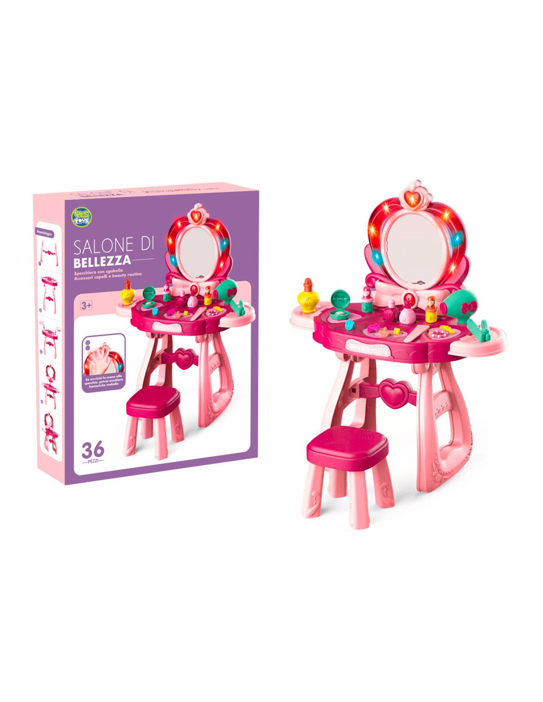 Specchiera Make-Up Desk con luci, suoni e sgabello, 36 pezzi