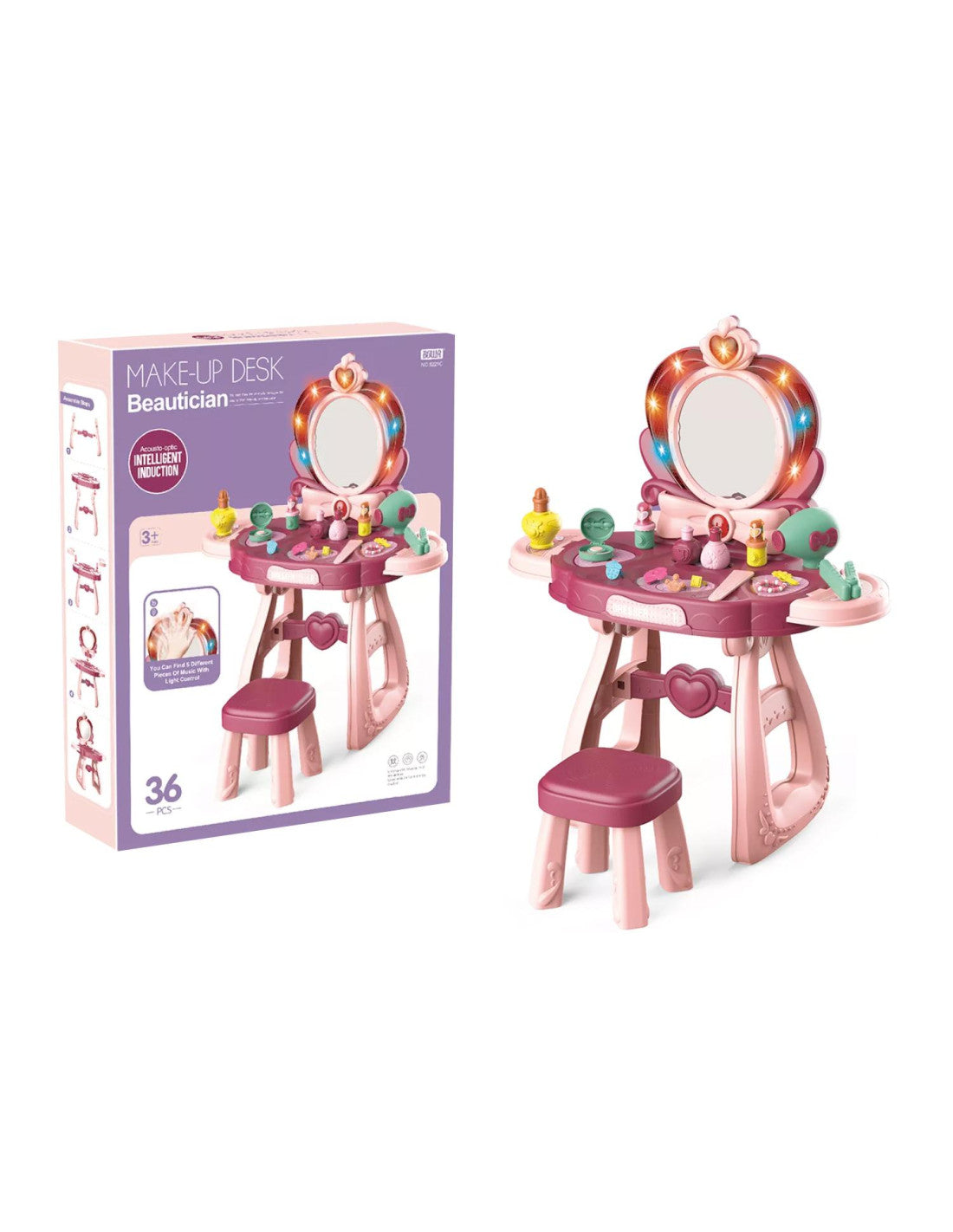 Specchiera Make-Up Desk con luci, suoni e sgabello, 36 pezzi