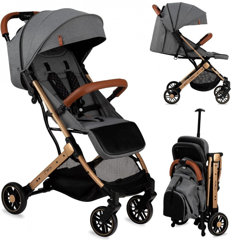 Momi Passeggino Estelle Leggero per bambini da 6 mesi fino a 15 kg - pieghevole da viaggio, cinture a 5 punti, schienale reclinabile, cappottina estensibile, ruote EVA, posizione verticale da chiuso