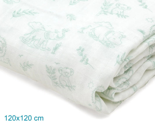 Kiokids Mussola con stampa giungla salvia 120x120cm