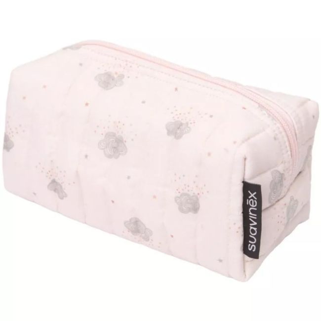 Suavinex Set Baby Care Essential - Neceser in tessuto rosa con 4 prodotti