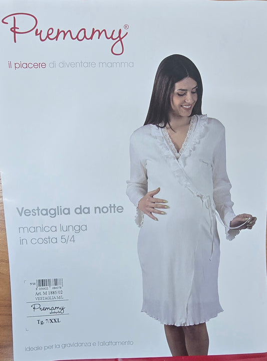 Premamy - Vestaglia da notte manica lunga in costa 5/4