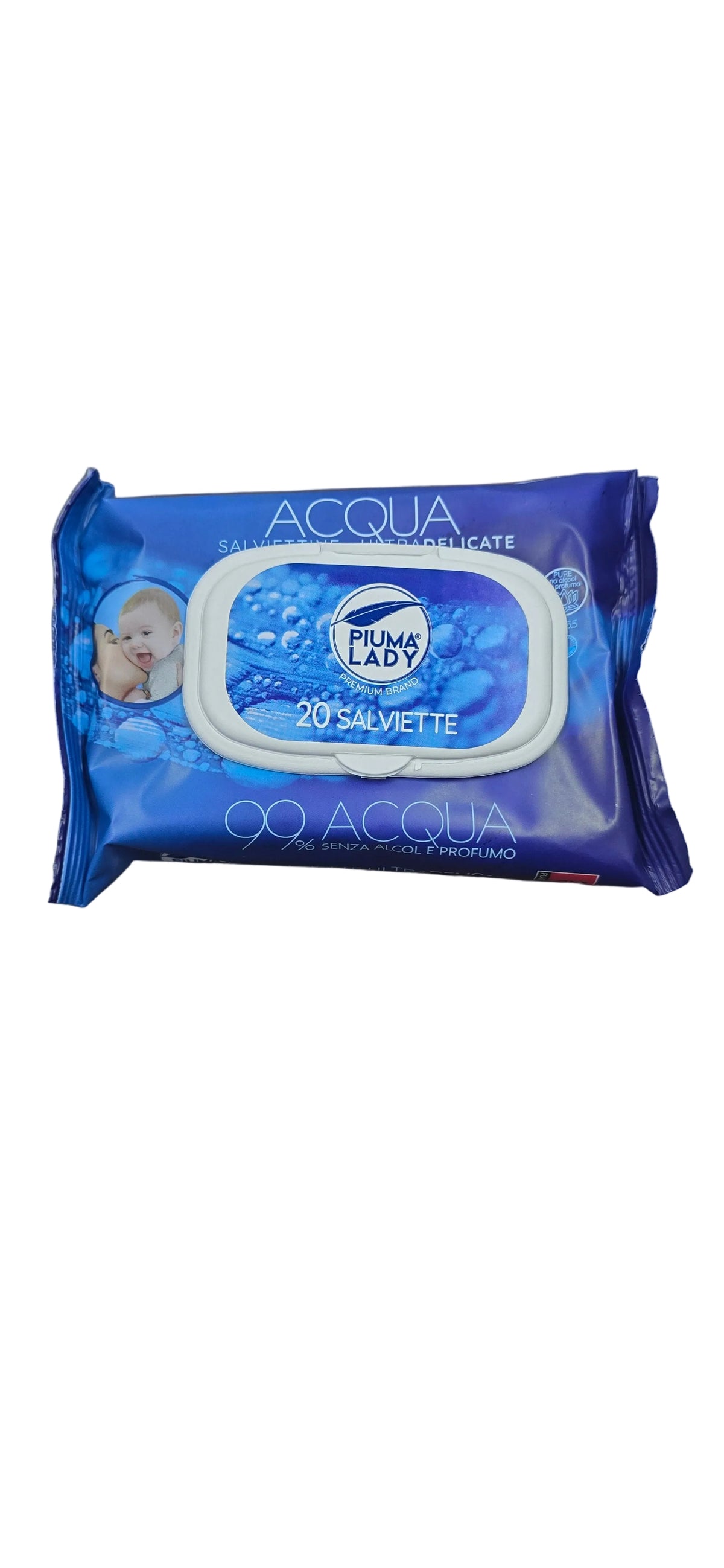 Piuma Lady Salviettine 99% Acqua senza Alcool e profumo - Formato pocket 20 pz