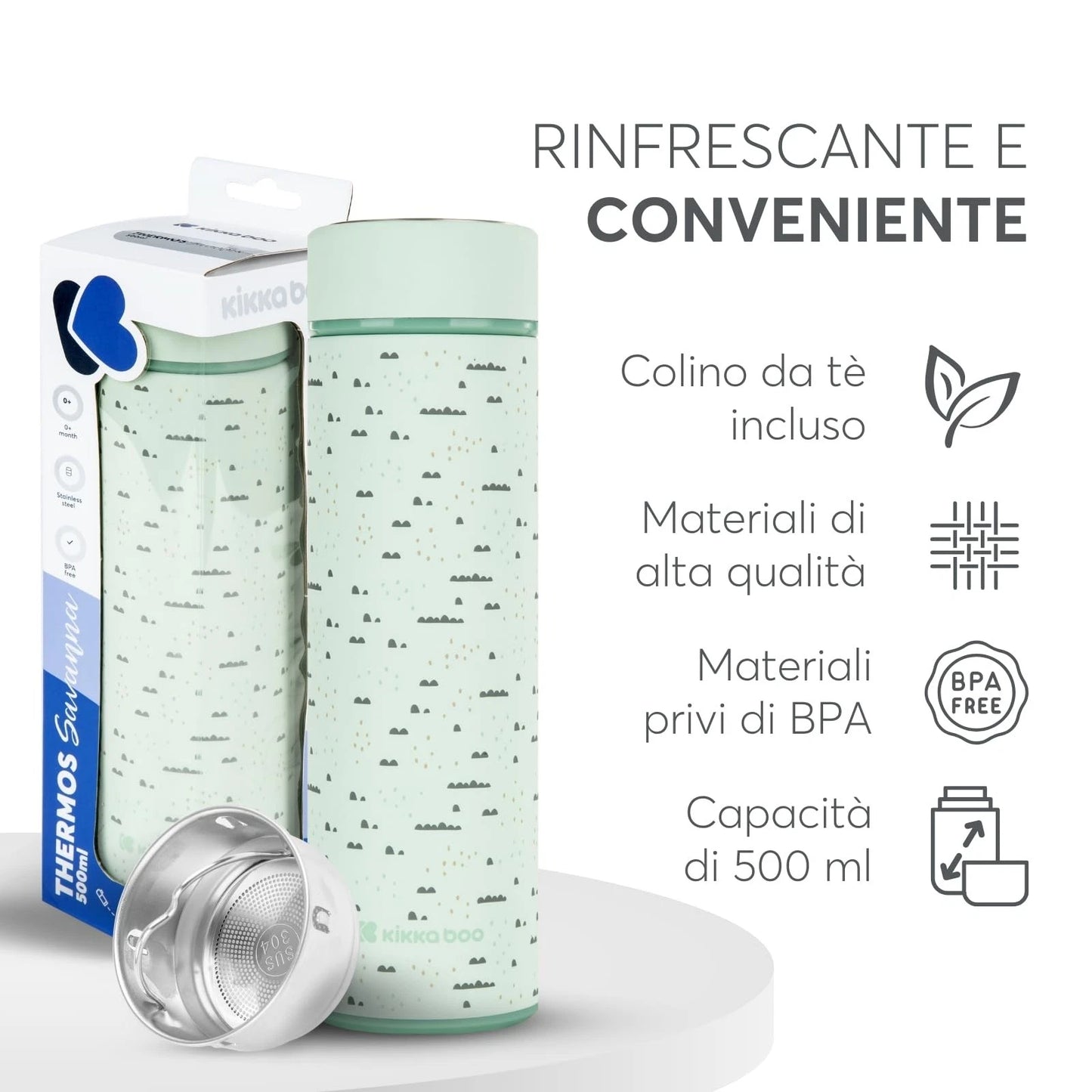 Kikkaboo Savanna Thermos Pappa Neonati 500ml In Acciaio Inossidabile