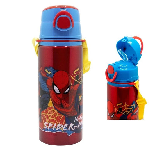 Stor Spiderman Borraccia in Alluminio 730ml con Cannuccia e Tracolla per Bambini