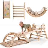 Moni Toys Triangolo di Pikler Montessori 3 in 1 - struttura in legno, con arco e rampa