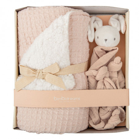 Bimbidreams Set regalo (coperta waffle/corallo + doudou) 100% Cotone