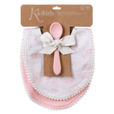 Kiokids Set 2 Bavaglini e 1 Cucchiaio in Silicone 100%