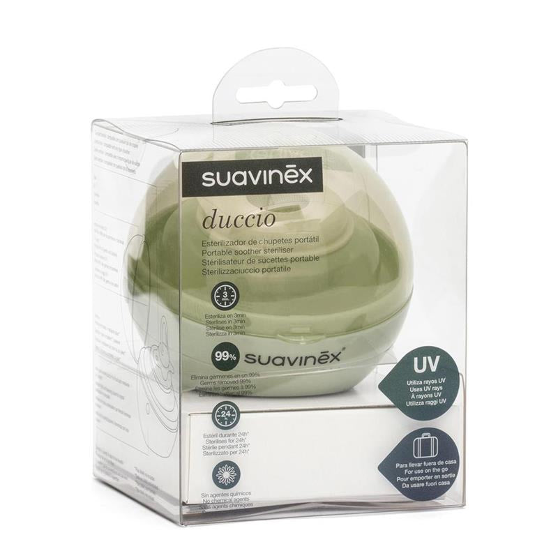 Suavinex DUCCIO - Sterilizzatore portatile per succhietti a luce UV, con USB o con batterie, Sterilizza in 3 minuti, Uccide il 99% dei germi, Bianco