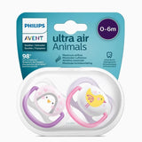 Avent Philips - 2 Succhietti Ultra Air Animals 0-6 mesi - Tettarelle Ortodontiche