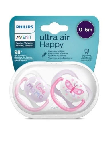 Avent Philips - Succhietti 2 pz Ultra Air Happy 0-6 mesi - Tettarella Ortodontica