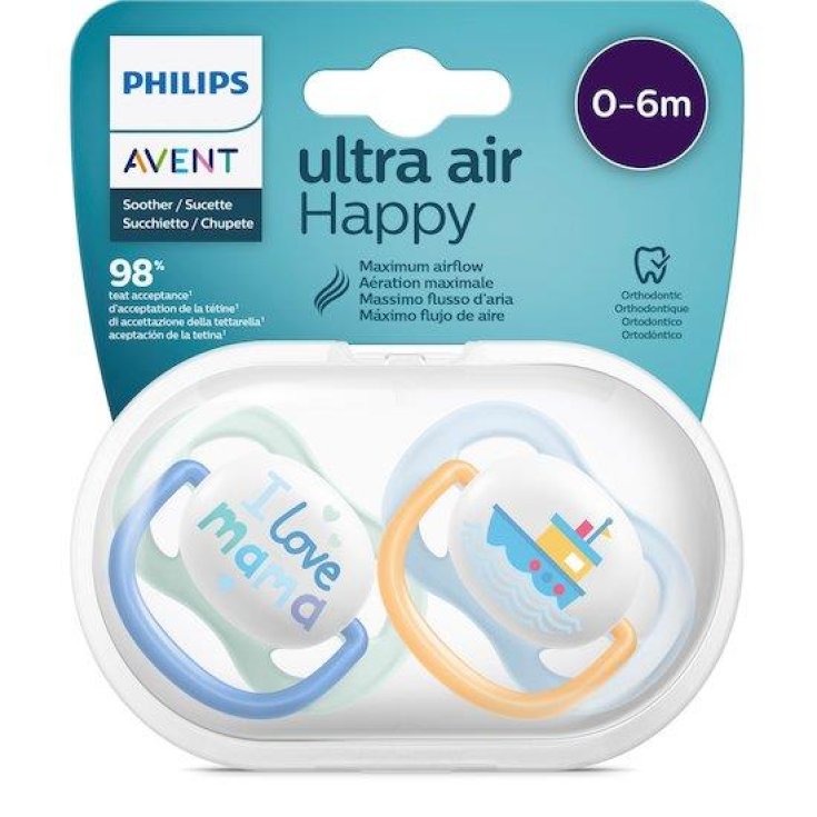 Avent Philips - Succhietti 2 pz Ultra Air Happy 0-6 mesi - Tettarella Ortodontica