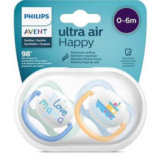 Avent Philips - Succhietti 2 pz Ultra Air Happy 0-6 mesi - Tettarella Ortodontica